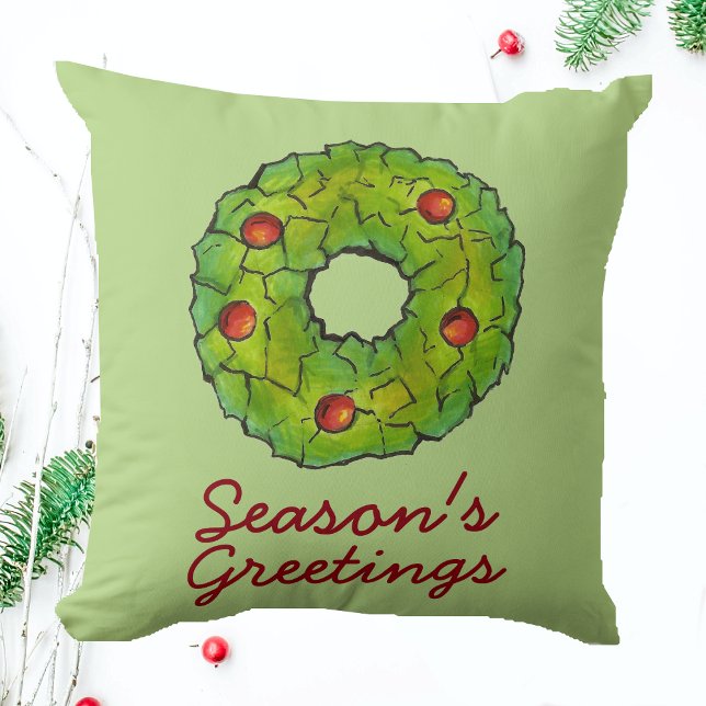 Season's Groeten Kerstmis Holly Krans Cookie Kussen (Wreath pillow)