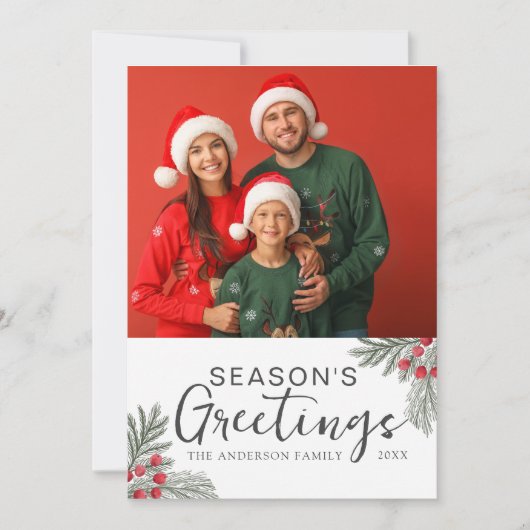 Season's Groeten Kerstmis krans Foto Feestdagenkaart (Voorkant)
