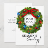 Season's Groeten Krans Business Logo Feestdagenkaart (Voorkant / Achterkant)