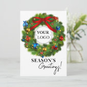 Season's Groeten Krans Business Logo Feestdagenkaart (Staand voorkant)