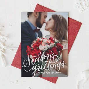 Season's Groeten Krijt Lettering Foto Feestdagen Kaart