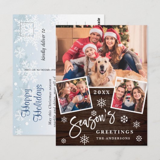 Season's Groeten Modern 3 PHOTO Collage Groet Briefkaart (Voorkant / Achterkant)
