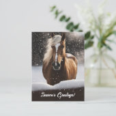 Season's Groeten Paard en Sneeuw Feestdagenkaart (Staand voorkant)