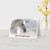 Season's Groeten Paard en Sneeuw Mooi Kaart (Gele Bloem)