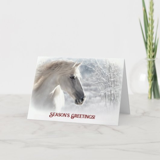 Season's Groeten Paard en Sneeuw Mooi Kaart (Voorkant)