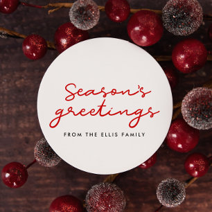 Season's Groeten rood en wit Minimalist Ronde Sticker