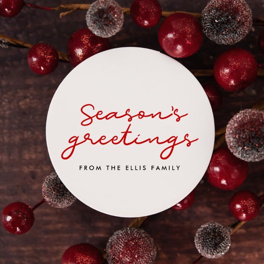 Season's Groeten rood en wit Minimalist Ronde Sticker