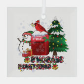 Season's Groeten Sneeuwman Mailbox Kardinaal Glas Ornament (Achterkant)