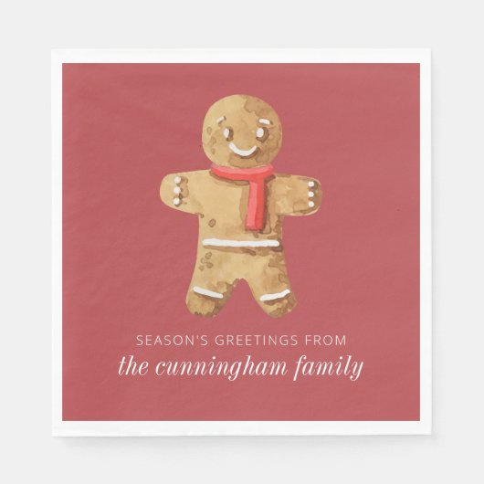 Season's Groeten Waterverf Gingerbread Man Servet (Voorkant)