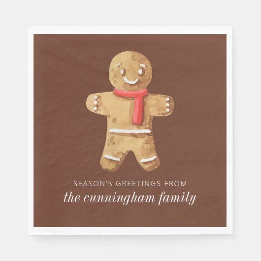 Season's Groeten Waterverf Gingerbread Man Servet (Voorkant)