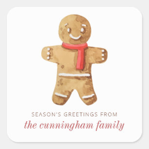 Season's Groeten Waterverf Gingerbread Man Vierkante Sticker