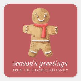 Season's Groeten Waterverf Gingerbread Man Vierkante Sticker