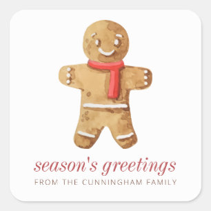 Season's Groeten Waterverf Gingerbread Man Vierkante Sticker
