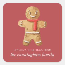 Season's Groeten Waterverf Gingerbread Man Vierkante Sticker