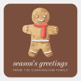 Season's Groeten Waterverf Gingerbread Man Vierkante Sticker