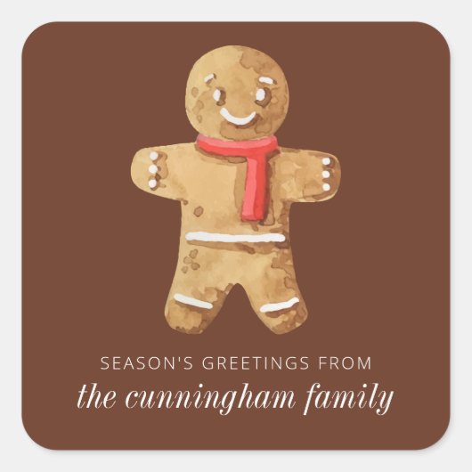Season's Groeten Waterverf Gingerbread Man Vierkante Sticker (Voorkant)