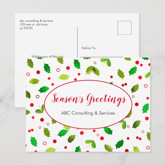 Season's Groeten Zakelijke Vakantie Briefkaarten (Voorkant / Achterkant)