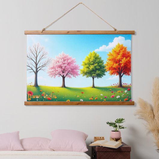 Seasons in Harmony – Four Trees Through the Year Hangend Wandkleed (Slaapkamer)
