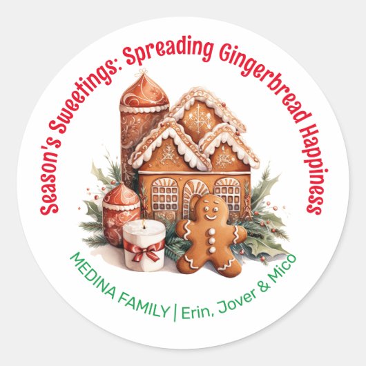 Season's Sweetings Gingerbread Kerstmis Ronde Sticker (Voorkant)