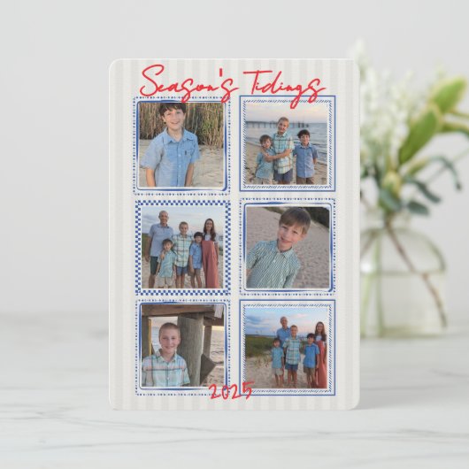 Season's Tidings Coastal Christmas Photo Card Kaart (Staand voorkant)