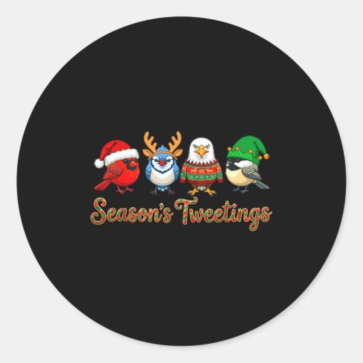 Season's Tweetings Funny Christmas Birdwatcher Squ Ronde Sticker (Voorkant)