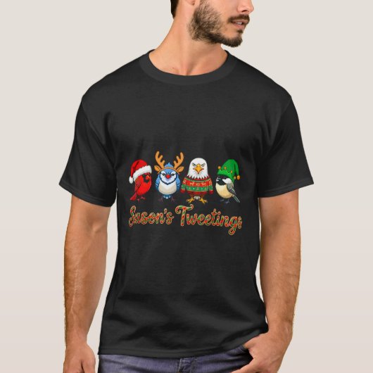 Season's Tweetings Funny Christmas Birdwatcher Squ T-shirt (Voorkant)