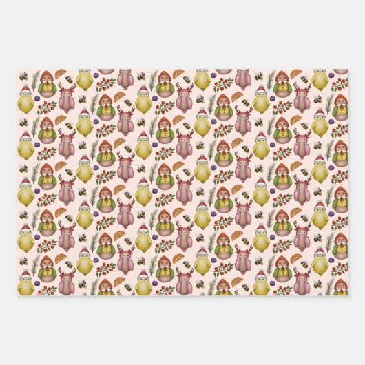 Seasons Tweetings Schattigee vogelkerstpatronen Inpakpapier Vel (Voorkant)