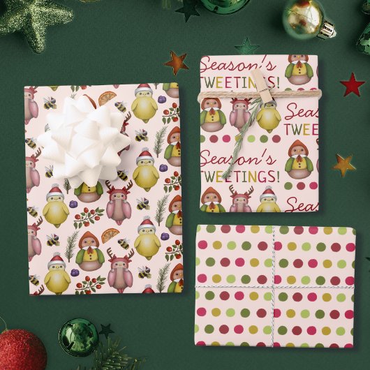 Seasons Tweetings Schattigee vogelkerstpatronen Inpakpapier Vel