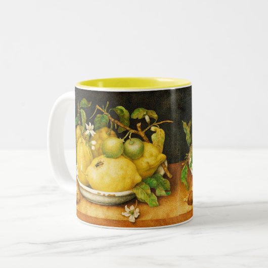 SEASON'S VRUCHTEN, LEMONS LEMON FLOWERS Yellow Tweekleurige Koffiemok (Voorkant links)