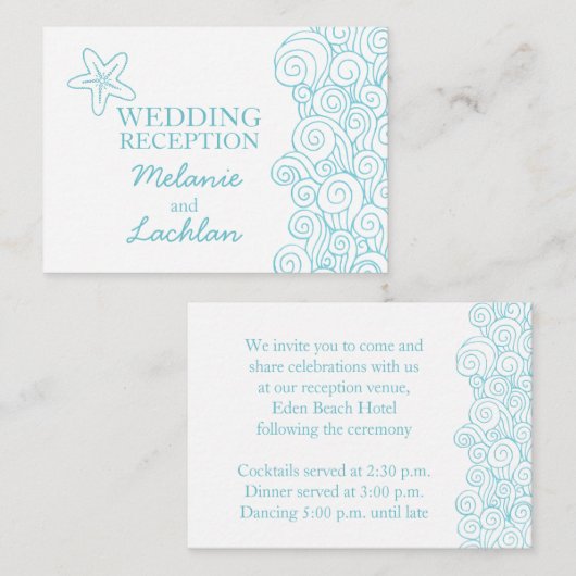 Seastar blue & white bruiloft info bijlage card (Voorkant / Achterkant)