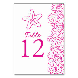 Seastar golven roze strand Trouwtafel nummers Kaart