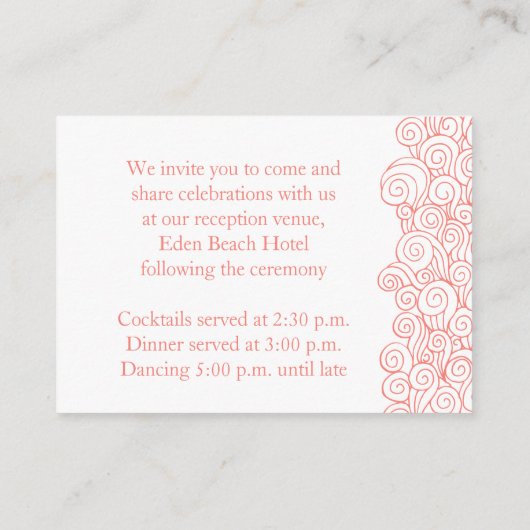 Seastar koraal & witte bruiloft info behuizing kaa informatiekaartje (Achterkant)