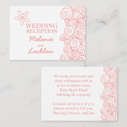 Seastar koraal & witte bruiloft info behuizing kaa informatiekaartje (Voorkant / Achterkant)