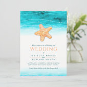 Seastar oceaan waterverf bruiloft aqua koraal kaart (Staand voorkant)