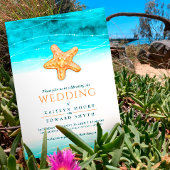 Seastar oceaan waterverf bruiloft aqua koraal kaart