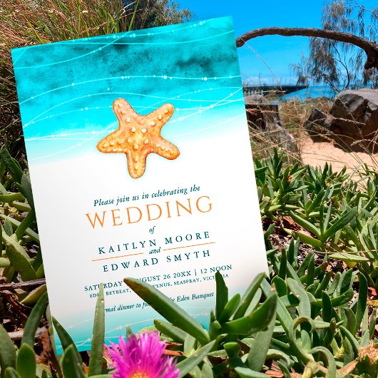 Seastar oceaan waterverf bruiloft aqua koraal kaart