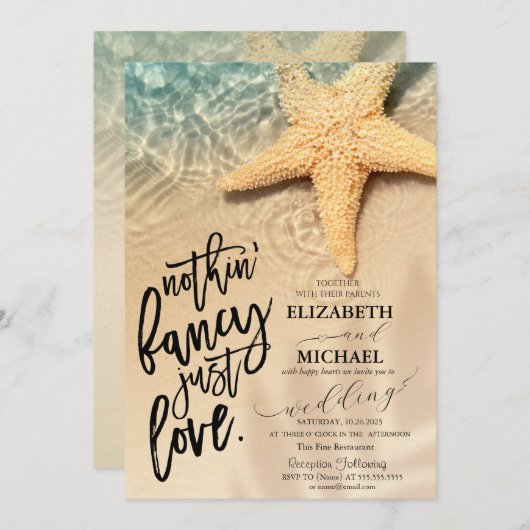 Seastar Sand Beach bruiloft Kaart (Voorkant / Achterkant)