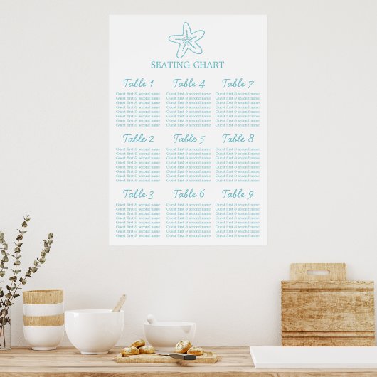 Seastar starfish Wedding Table Planner 1-9 Poster (Keuken)