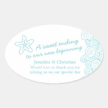 Seastar swirl aqua wit bruiloft snoep stickers