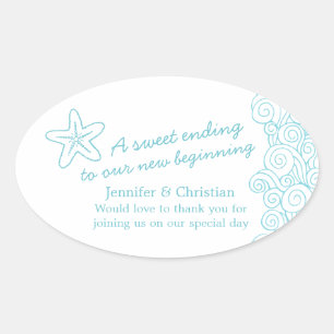 Seastar swirl aqua wit bruiloft snoep stickers