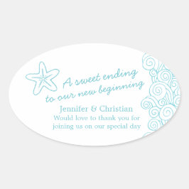 Seastar swirl aqua wit bruiloft snoep stickers