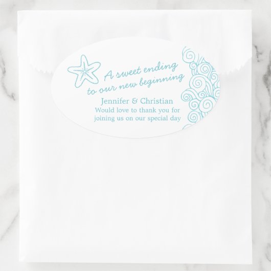 Seastar swirl aqua wit bruiloft snoep stickers (Tas)