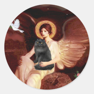 Seated Angel - Black Persian cat Ronde Sticker