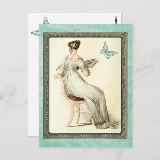 Seated Regency Lady - Turquoise Briefkaart (Voorkant / Achterkant)