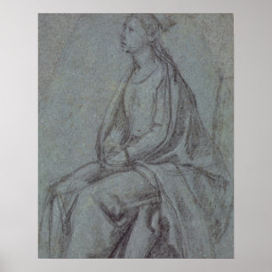 Seated Woman, c.1514 (zwarte en witte krijt op bla Poster