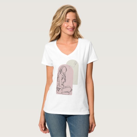 Seated Woman Line Art T-Shirt – Calm & Elegant Des (Voorkant volledig)