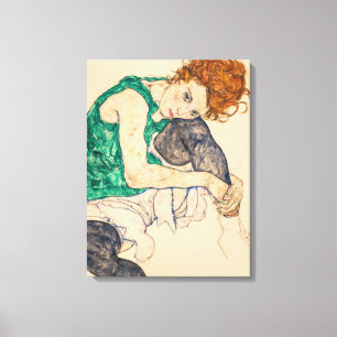 Seated Woman with Bent Knee, 1917 by Egon Schiele Canvas Afdruk