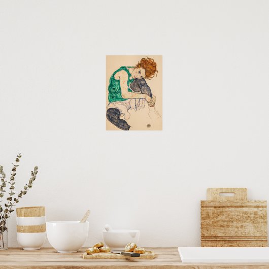 Seated Woman with Bent Knee, 1917 by Egon Schiele Poster (Keuken)