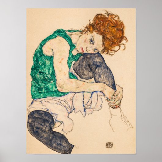 Seated Woman with Bent Knee, 1917 by Egon Schiele Poster (Voorkant)