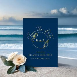 SEATERNAL Nautisch Monogram Bruiloft Save the Date Folie Uitnodiging